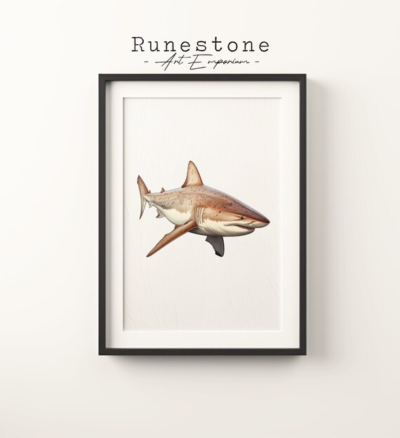 Great White Shark Ocean Illustration Marine Life Underwater Art Poster