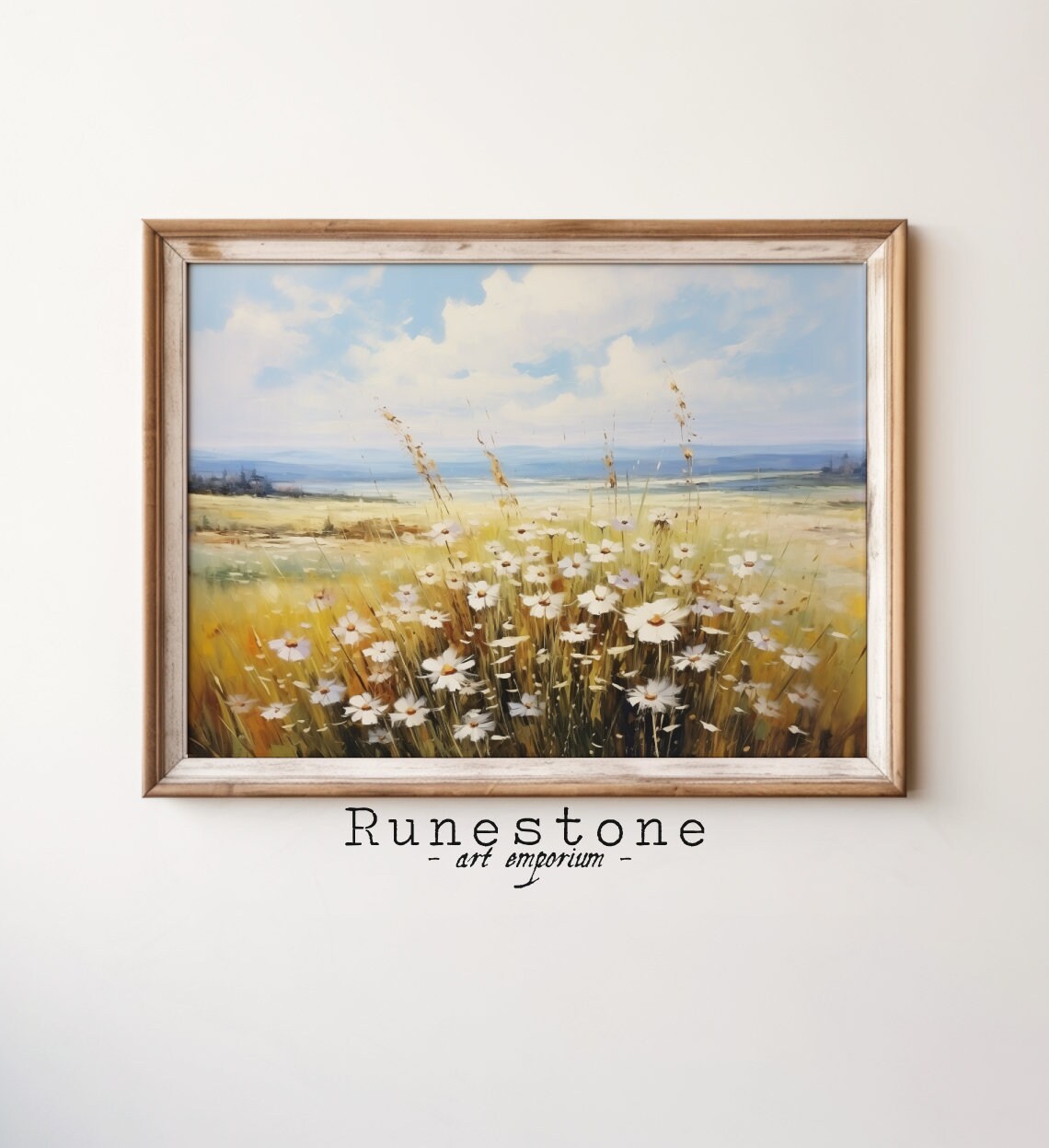 White Daisy Meadow Vintage Oil Painting Spring Wildflower Poster