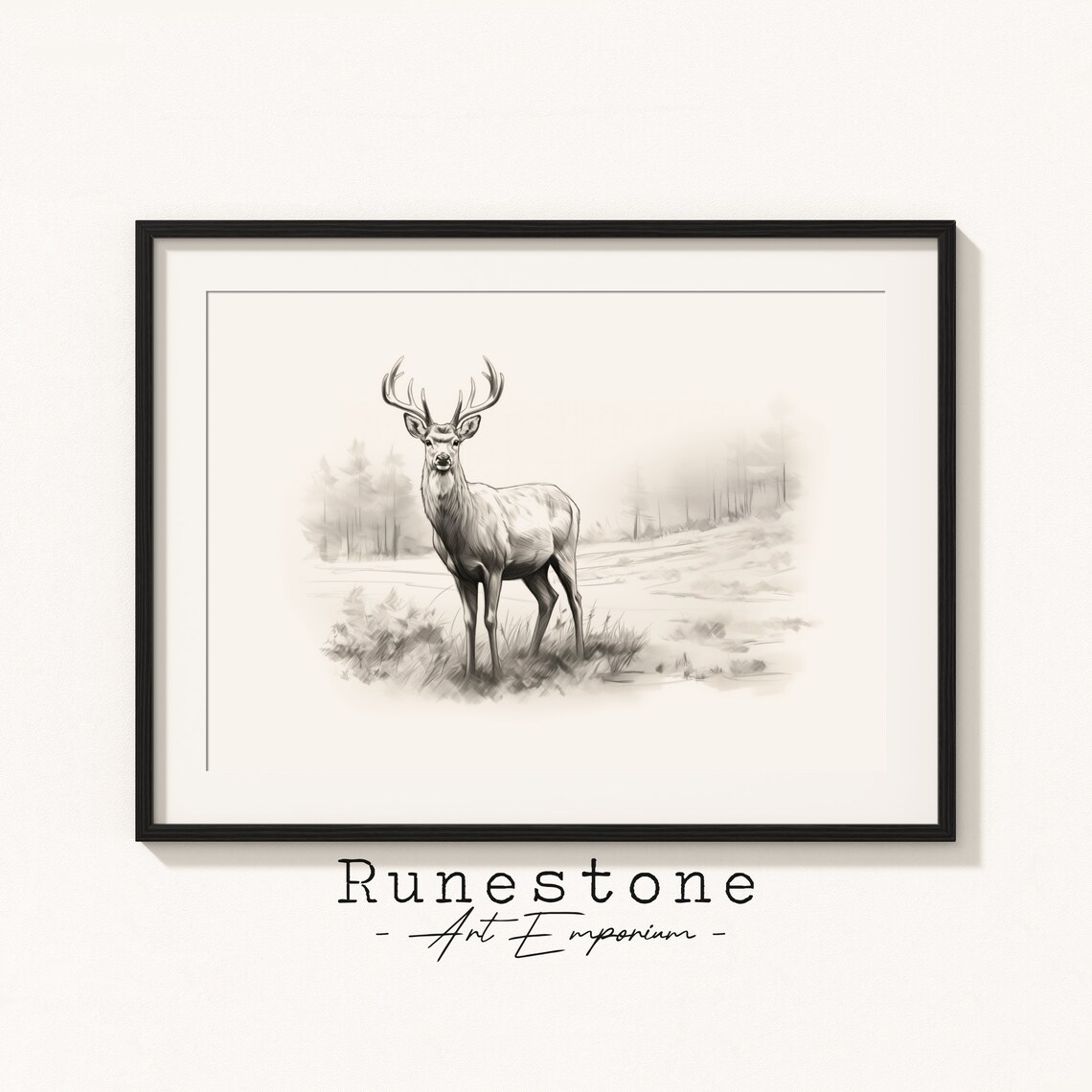 Deer In Forest Sketch Print, Minimal Portrait