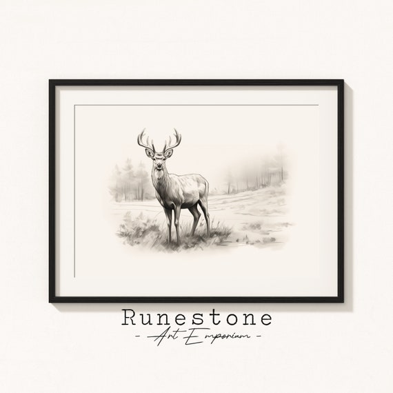 Deer In Forest Sketch Print, Minimal Portrait