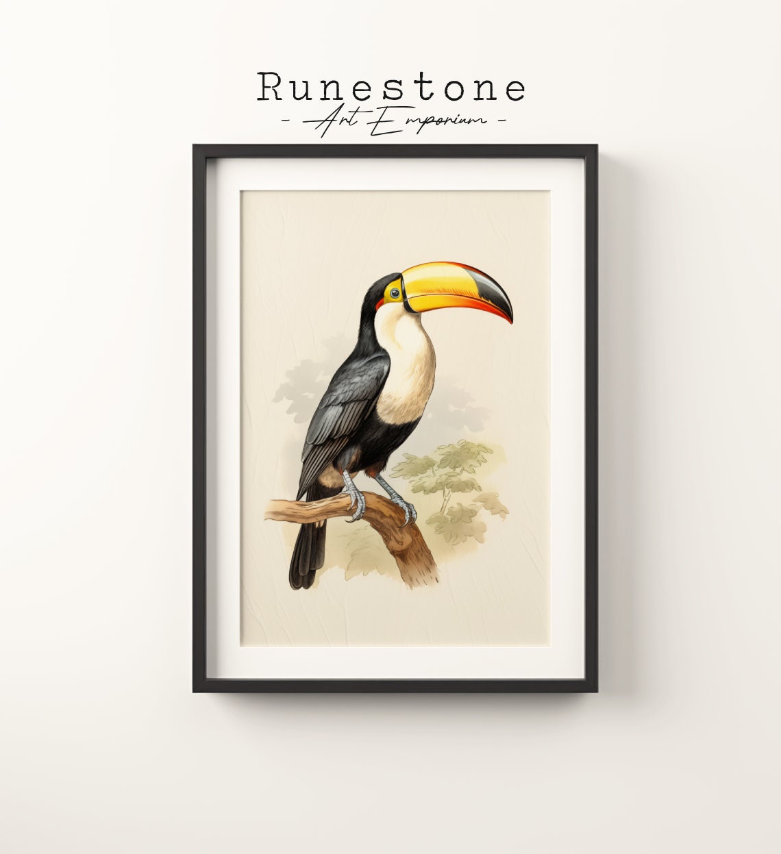 Vintage Toucan Bird Sketch Print Tropical Boho Wall Art Minimalist Bohemian Hand Drawn