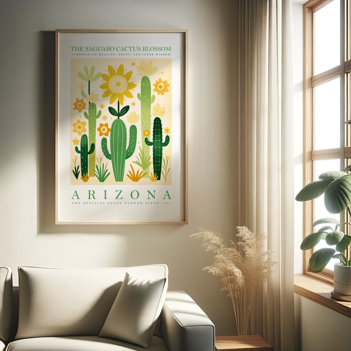 Saguaro Cactus Blossom Arizona State Flower Desert Art Poster