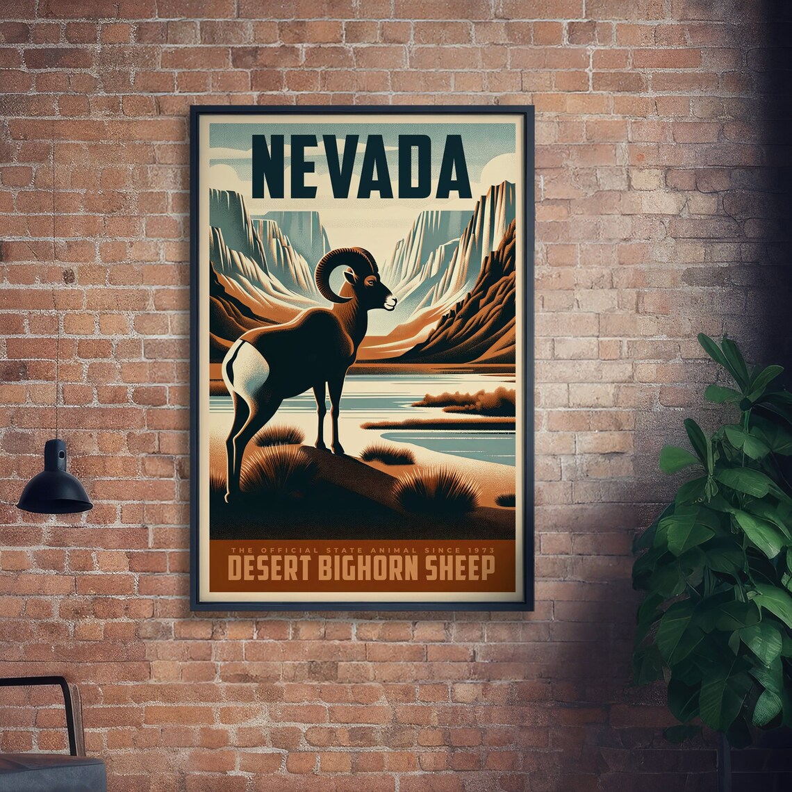 Nevada Desert Bighorn Sheep Vintage Canyon Wildlife Travel Poster