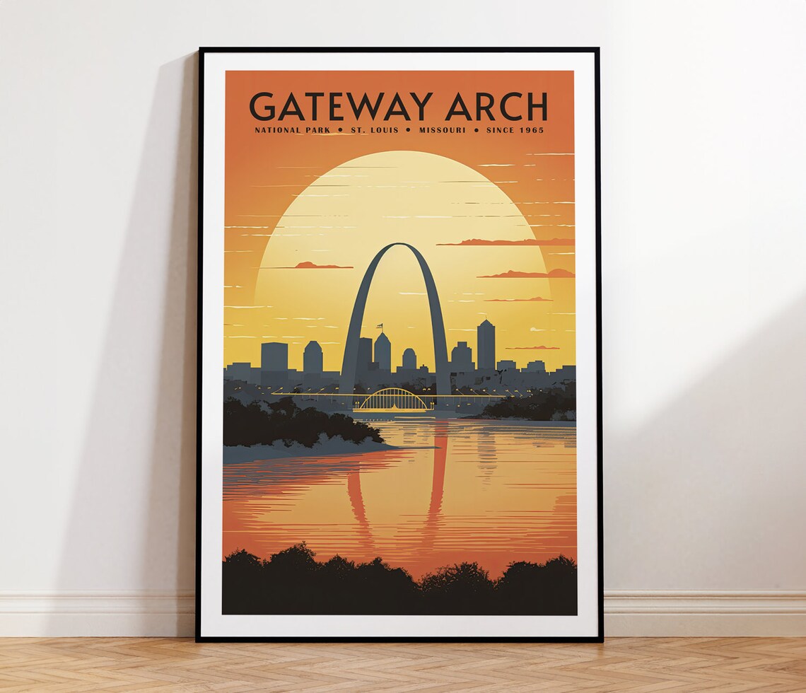 Gateway Arch St Louis Sunset National Park Retro Travel Poster