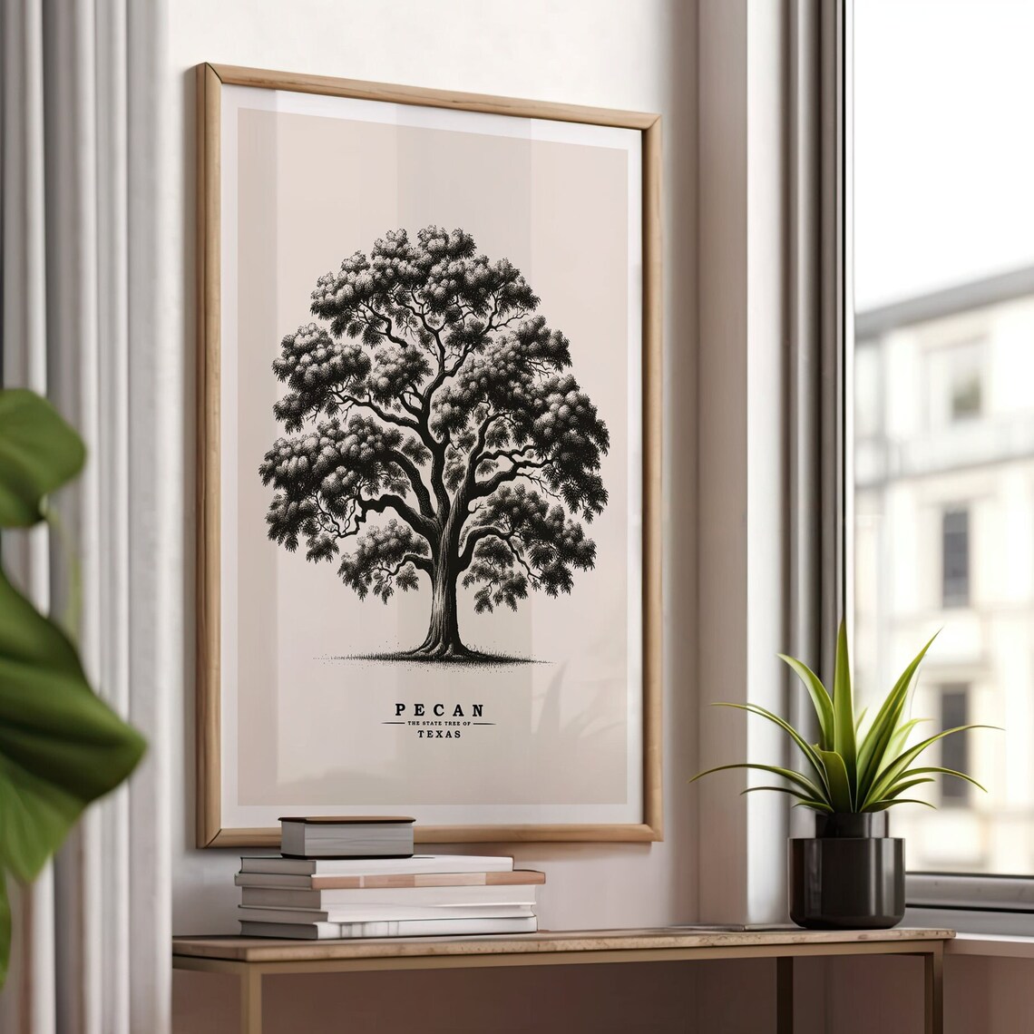 Texas Pecan Tree Vintage Sketch Botanical Art Print
