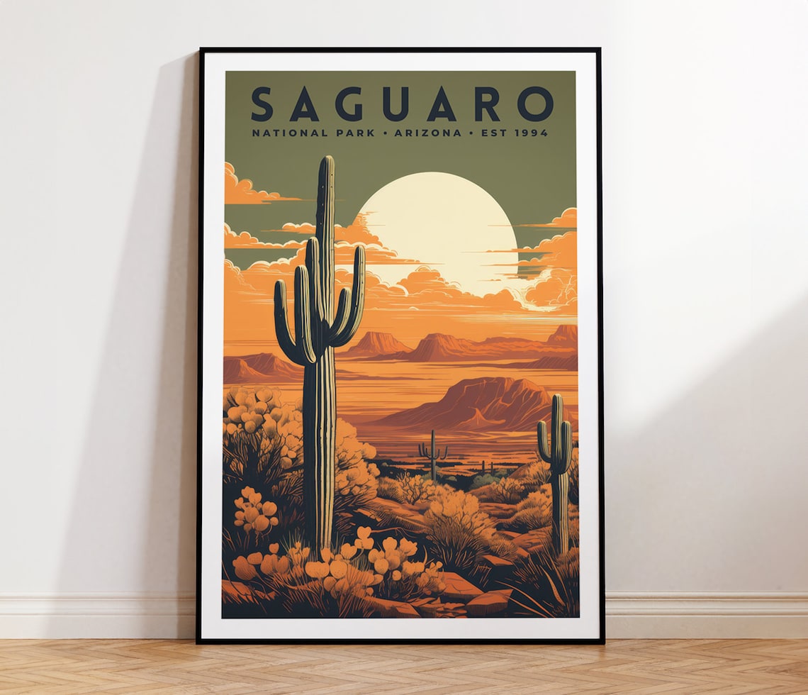 Saguaro National Park Vintage Travel Poster, Arizona Art Print