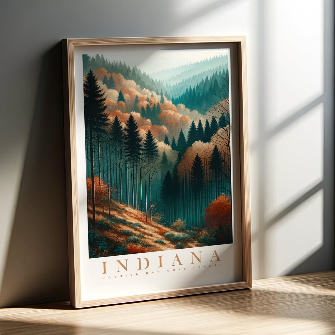 Indiana Watercolor Print, Hoosier Forest Travel Poster