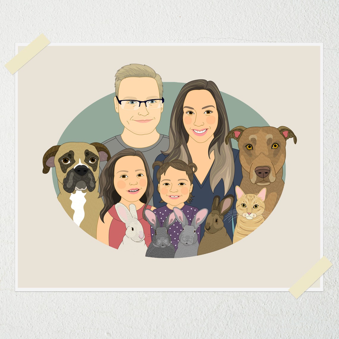 Cheerful Custom Cartoon Family Portrait With Pet Dog Art Print - Image 4