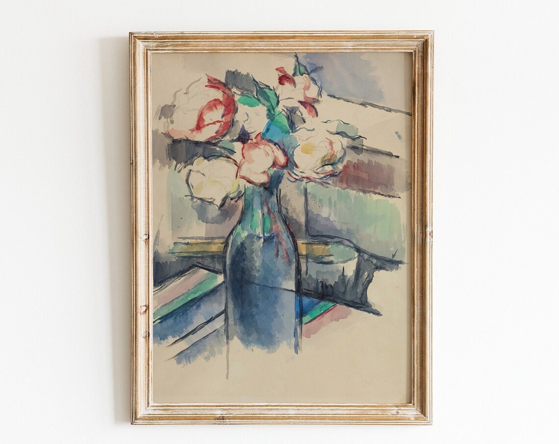 Vintage Roses in a Bottle, Cezanne-Inspired Poster