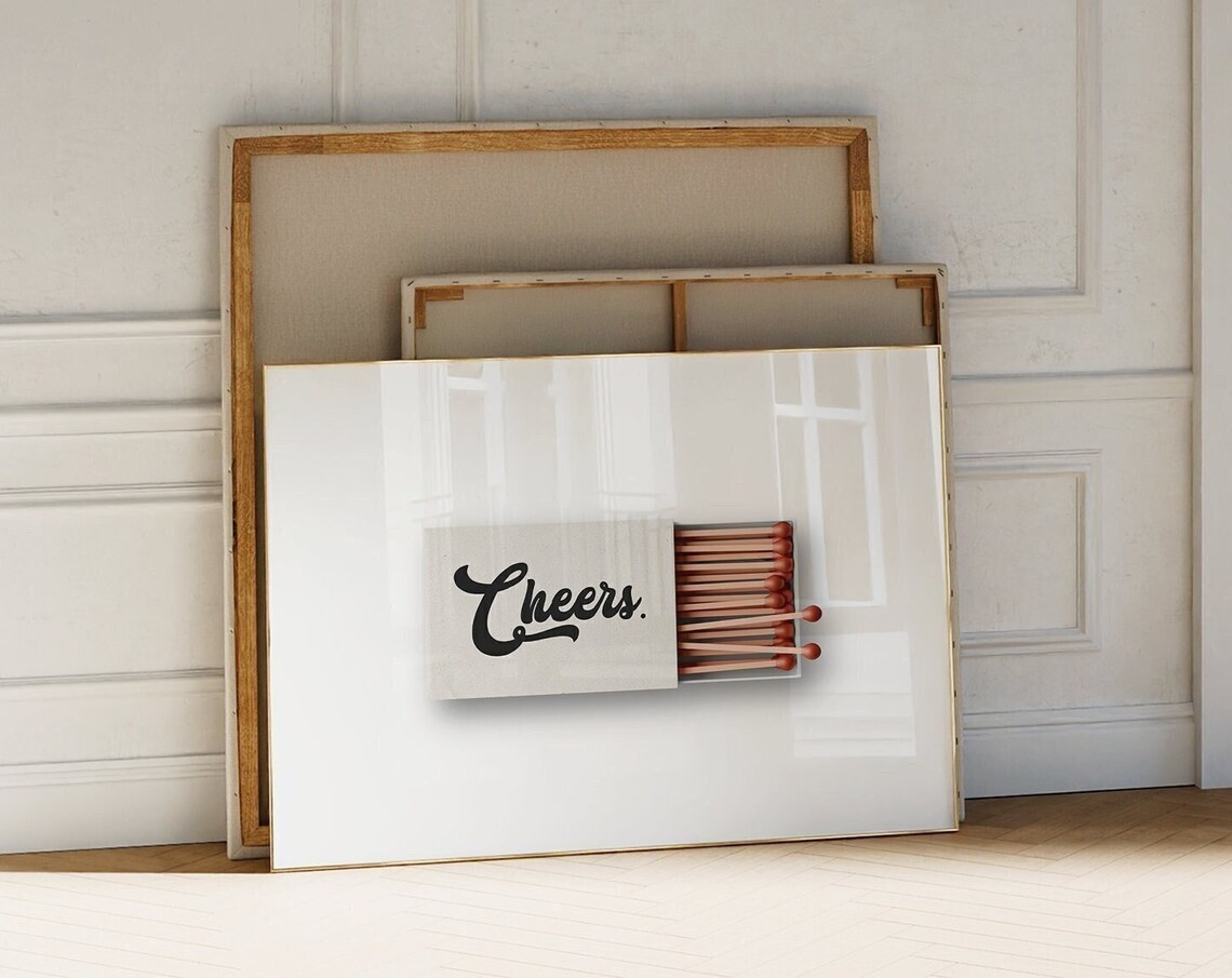 Vintage Matchbox Cheers Minimalist Bar Cart Poster