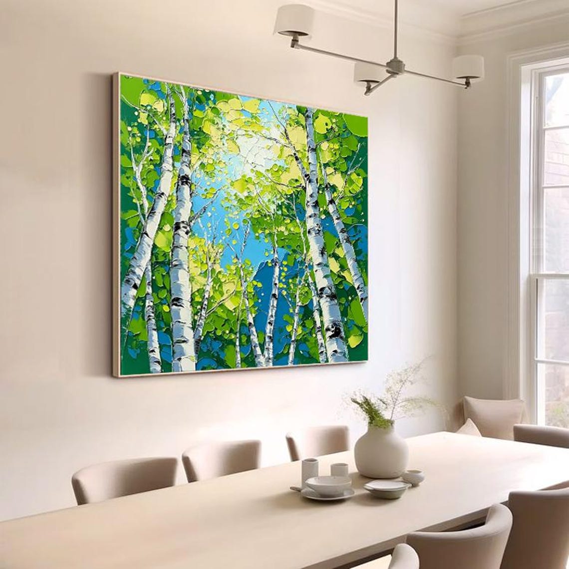 Sunlit Birch Tree Forest With a Green Summer Canopy Artwork Poster - Image 5