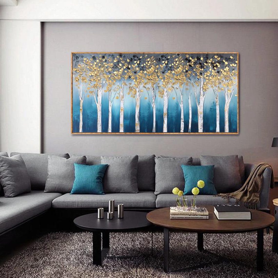 White Birch Trees Crowned With Golden Leaves Forest Panoramic Wall Art - Image 6