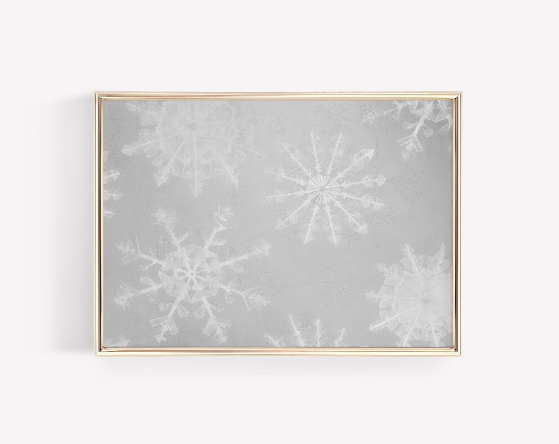 White Snowflake Pattern on Silver Gray Winter Background Art Poster