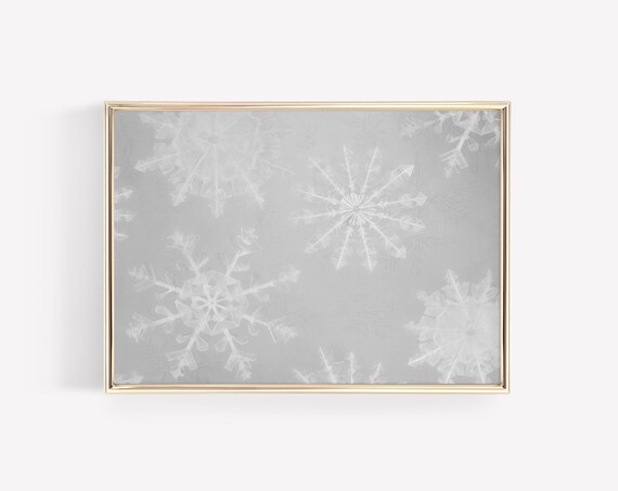 White Snowflake Pattern on Silver Gray Winter Background Art Poster