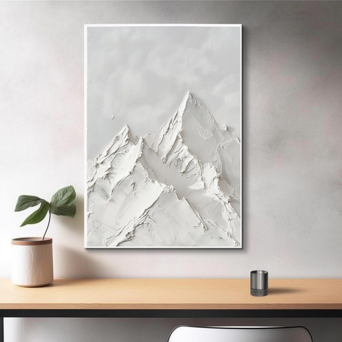 Large Gray And White Abstract Mountain Oil Painting Original 3d Textured Mountain Handmade Painting Modern Nature Home Art Decoration - Image 3