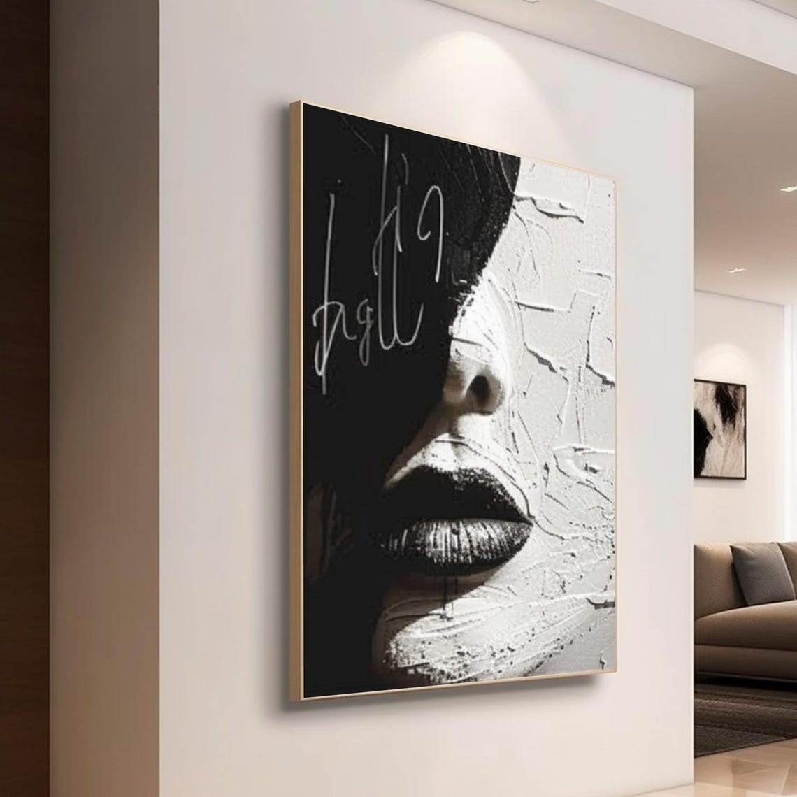 Black White Half Face Lips Close Up Textured Contrast Art Poster - Image 4