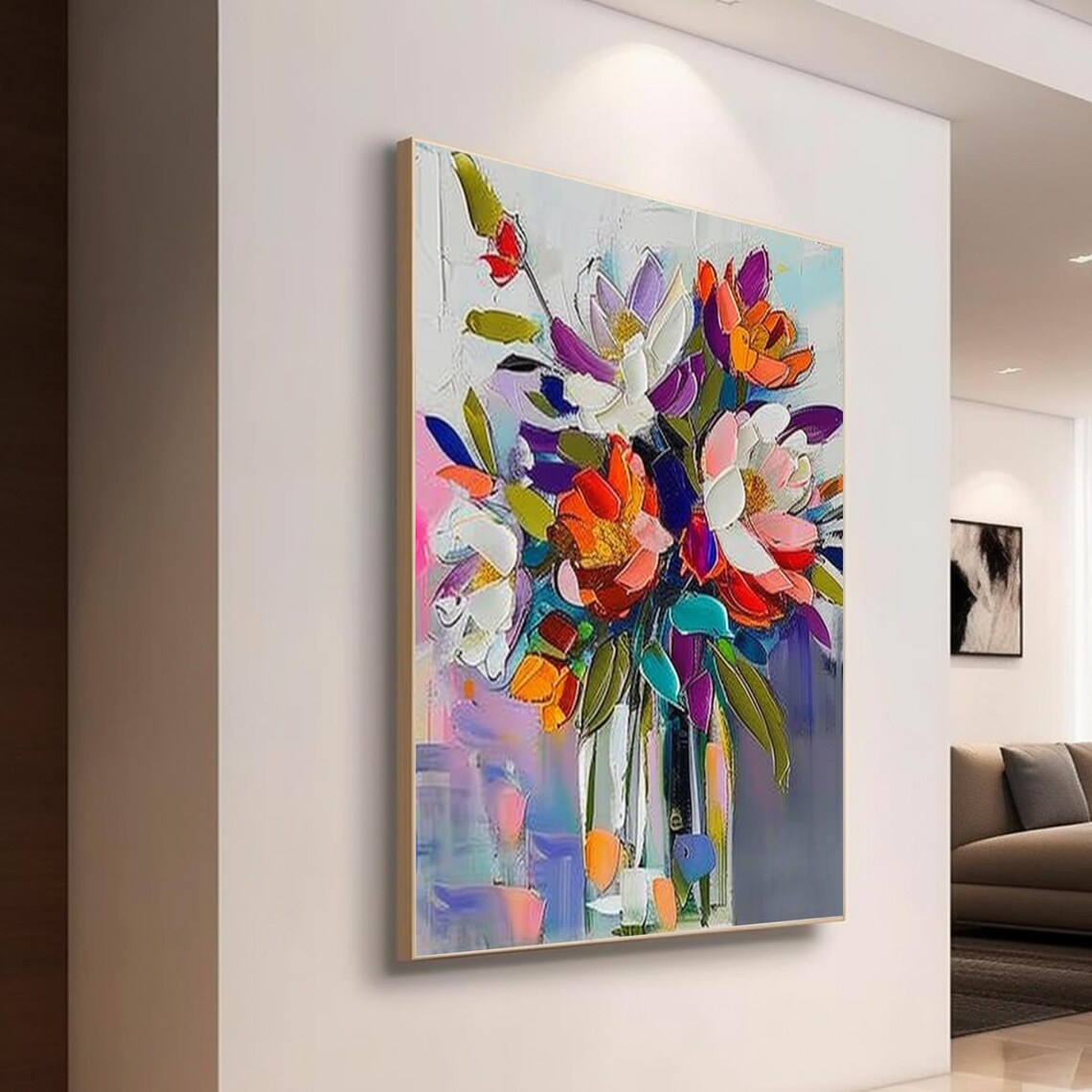 Bright Flower Bouquet in Glass Vase Colorful Floral Art Poster