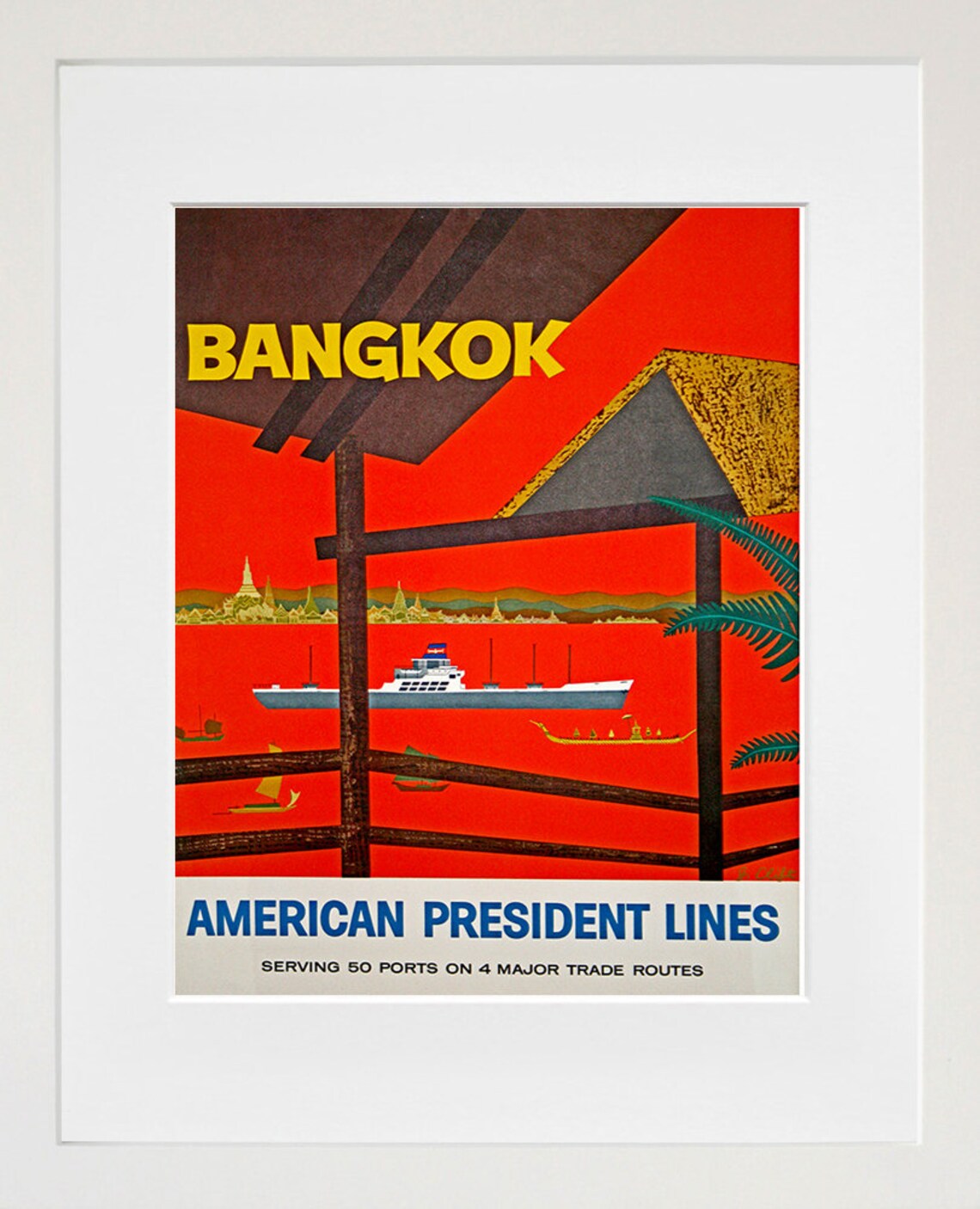 Bangkok Vintage Travel Poster, Thai Home Decor