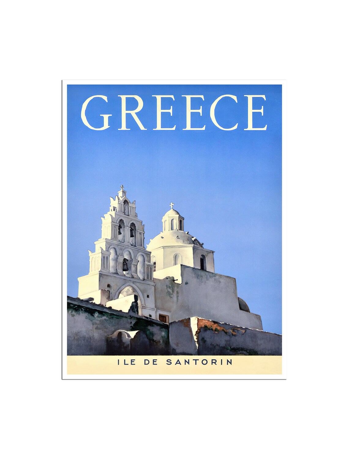 Greece Santorini Vintage Travel Poster Ile de Santorin Greek Art