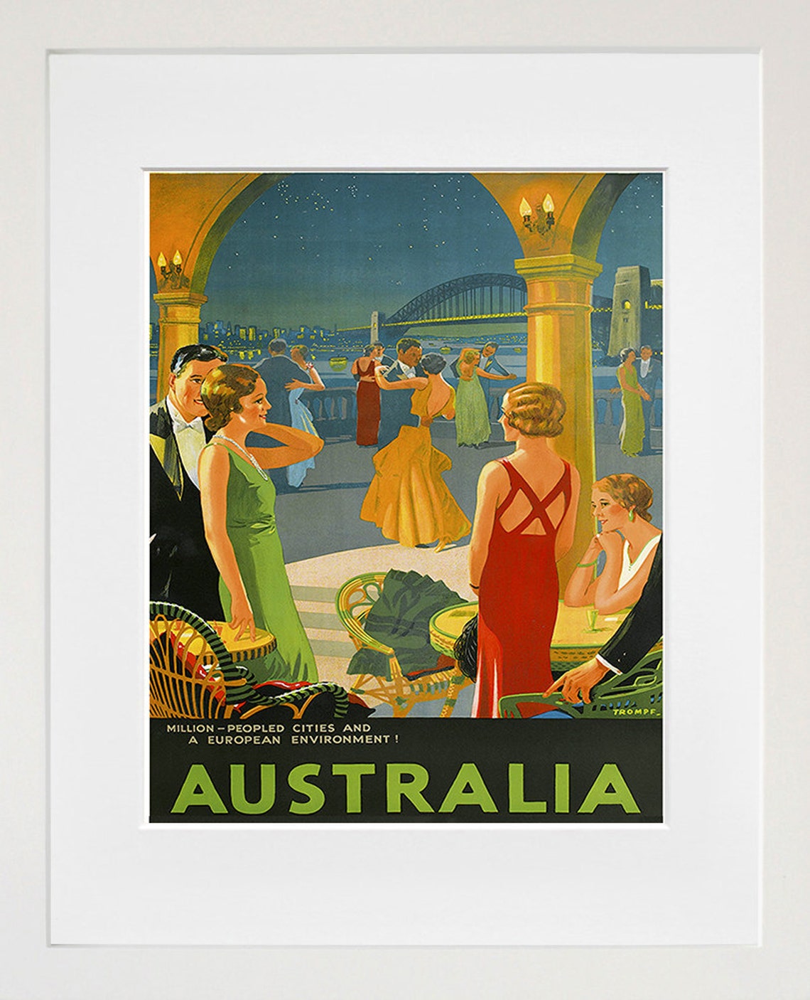 Australia Vintage Night Terrace Dance Sydney Harbour Bridge Poster