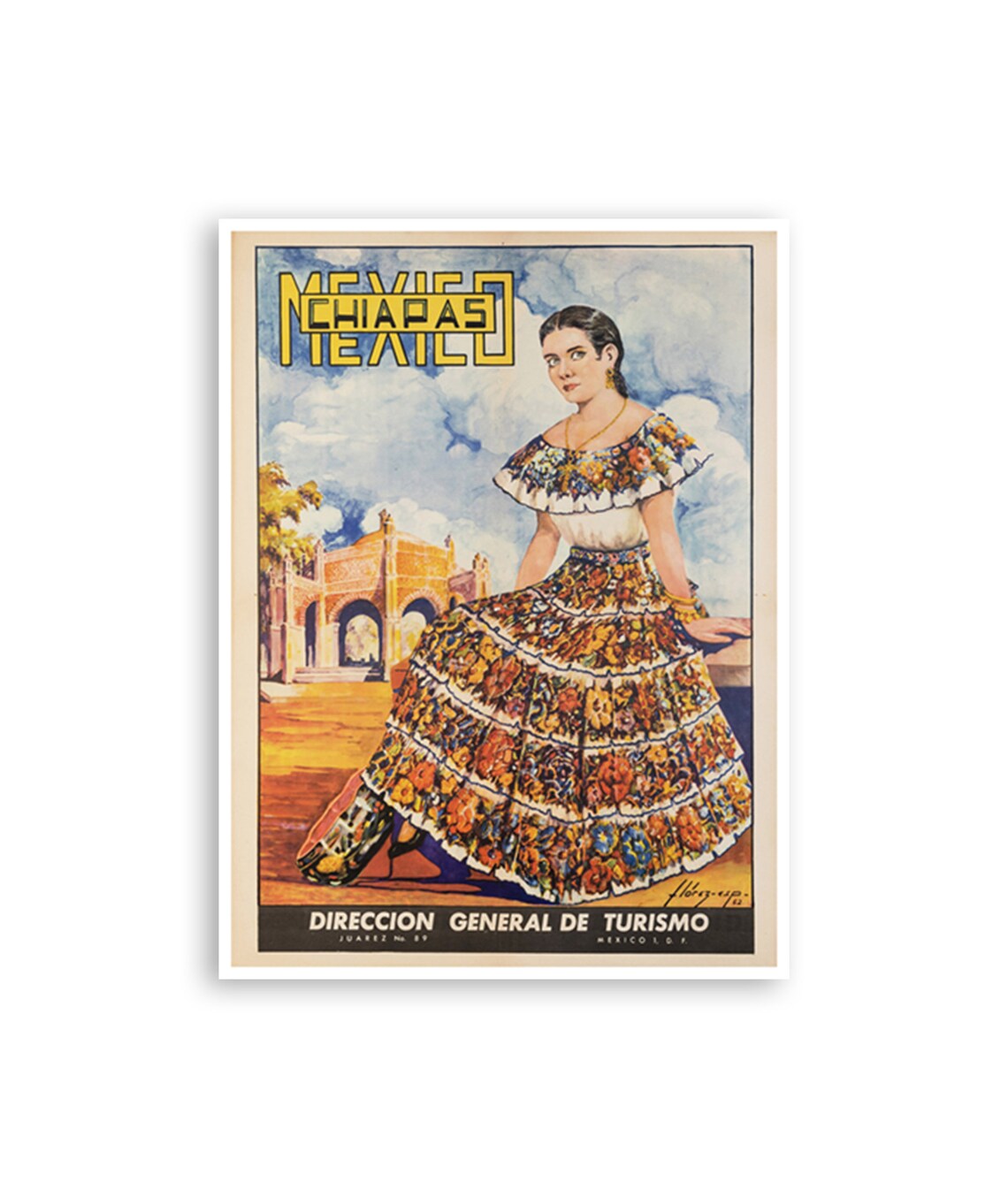 Chiapas Mexico Vintage Folk Dress Tourism Retro Travel Poster