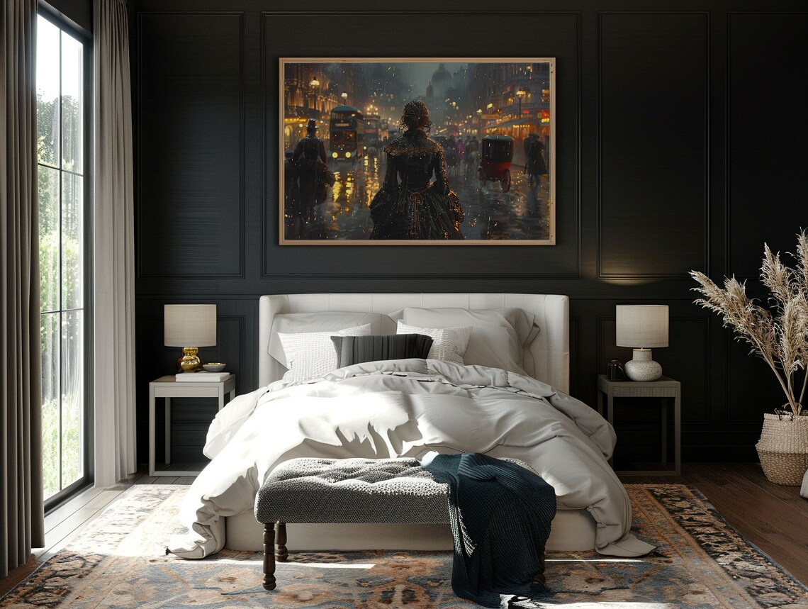Victorian London Rainy Night Street Carriages Gaslight Glow Poster - Image 3