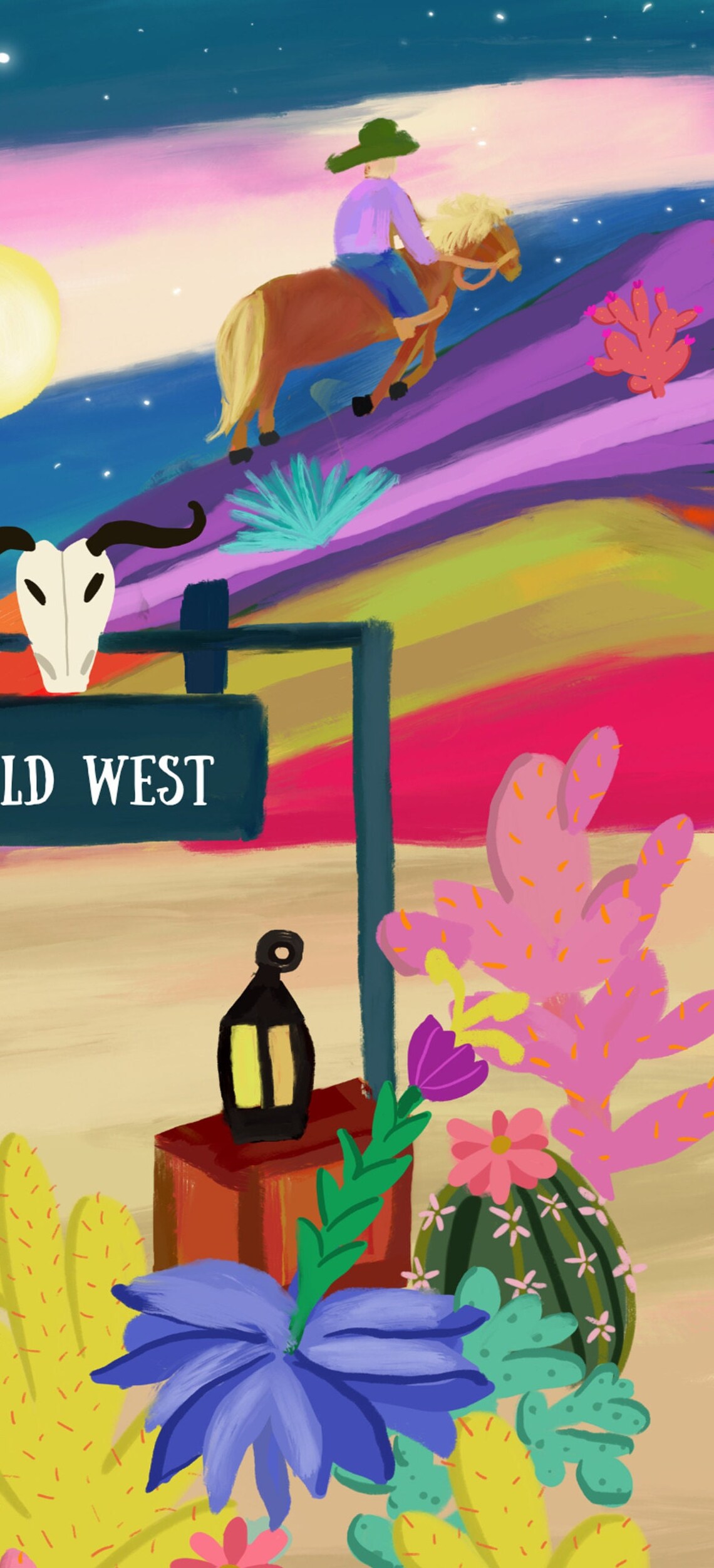 Colorful Wild West Desert Sunset Cowboy Rodeo Cactus Art Print - Image 3