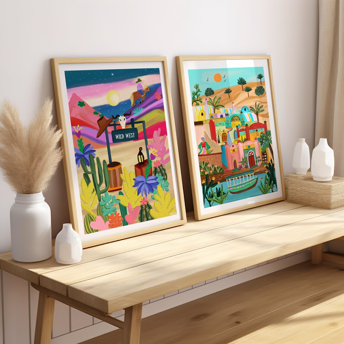 Colorful Wild West Desert Sunset Cowboy Rodeo Cactus Art Print - Image 4