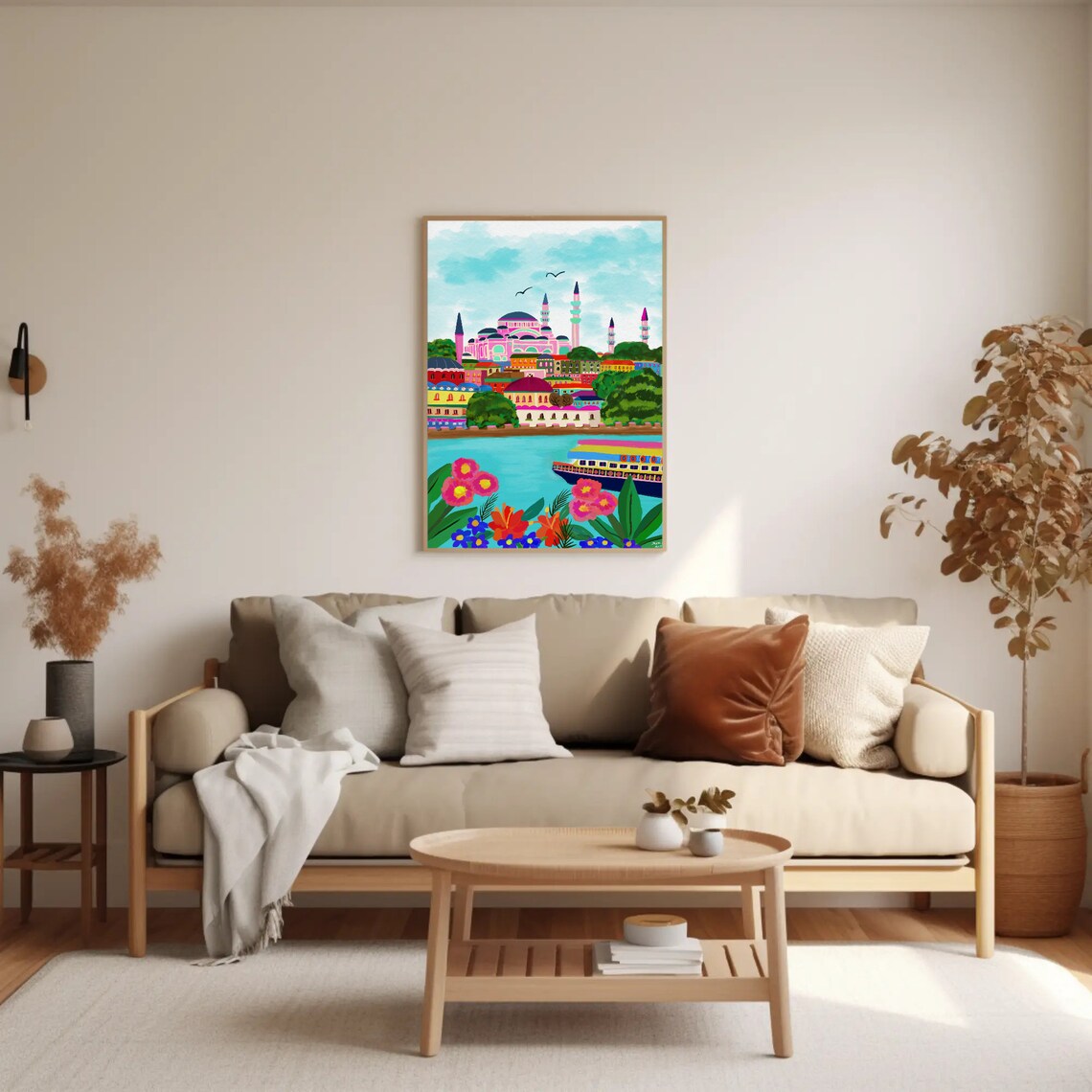 Istanbul Blue Mosque Pink Skyline Bosphorus Ferry Boat Art Print - Image 2