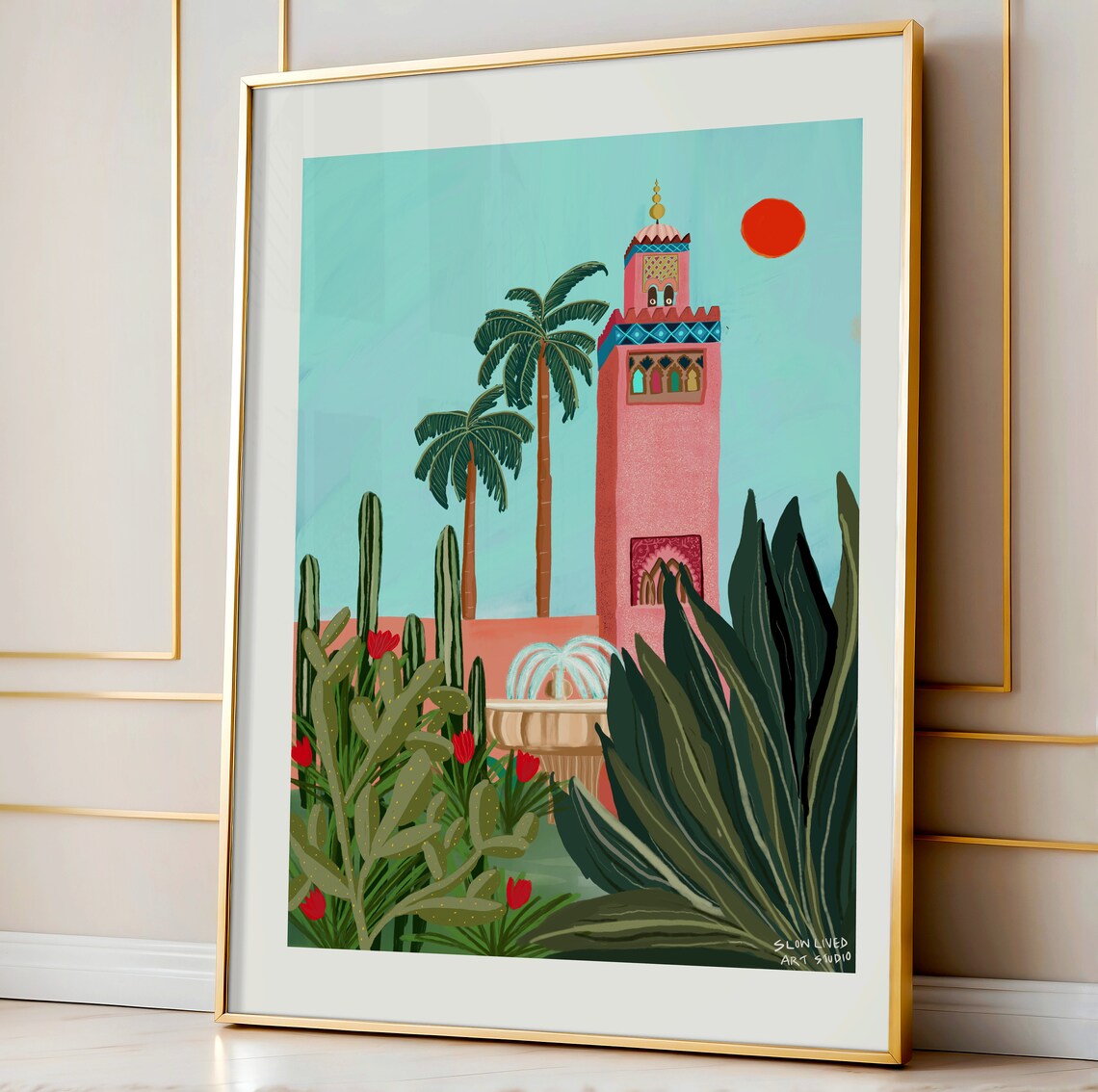 Koutoubia Mosque Marrakech Pink Minaret Palms Fountain Art Print - Image 5
