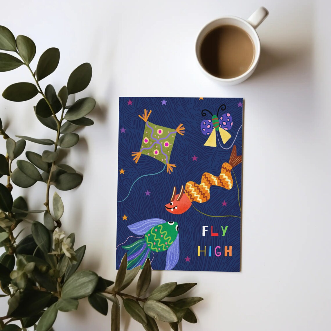 Fly High Colorful Kite Night Sky Stars Motivational Art Poster - Image 2