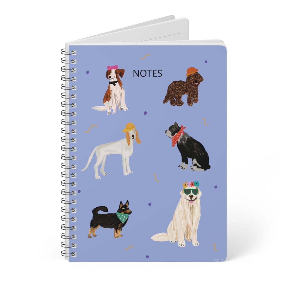 Cute Dogs In Hats Spiral Notebook Blue Notes Cover Art Print