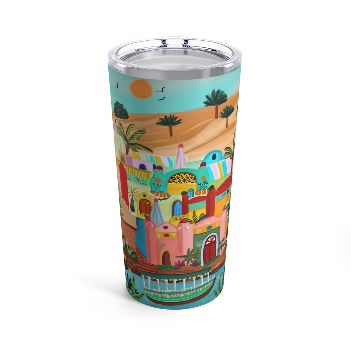 Egypt Illustration Travel Tumbler With Lid Souvenir Cup Print