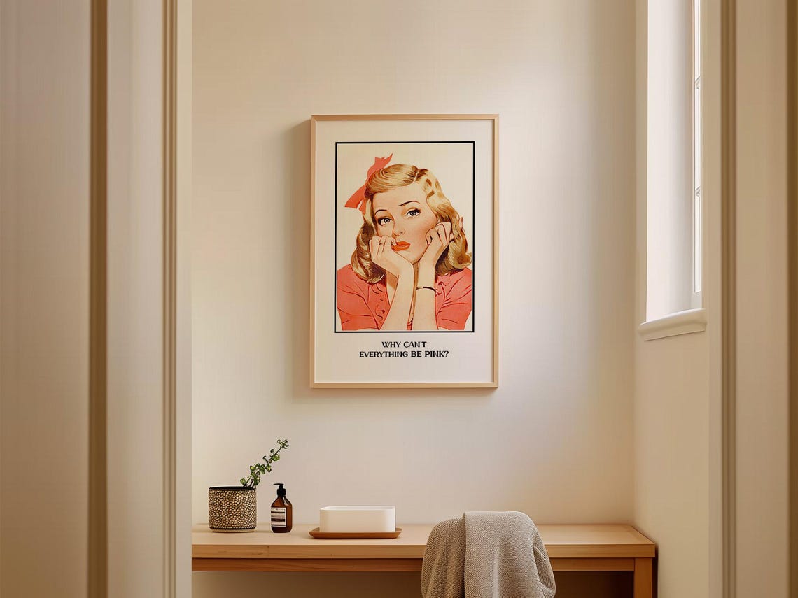 Why Can't Everything Be Pink Retro Pin Up Girl Bathroom Poster - Image 2