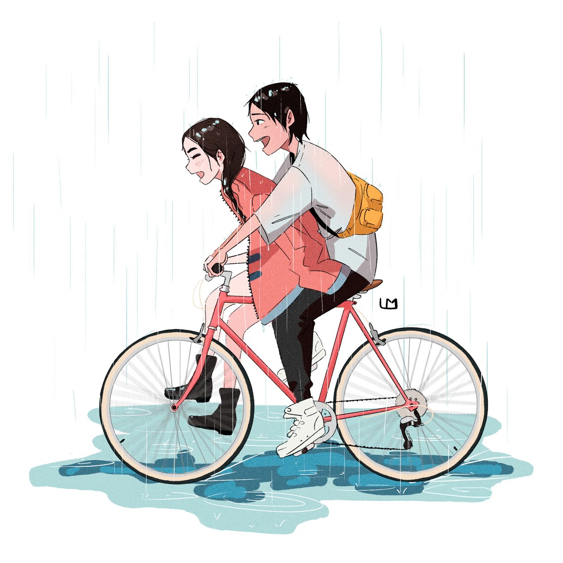 Dreamy Floating Sky Kiss Couple and Cat Anime Illustration Art Poster - Image 2