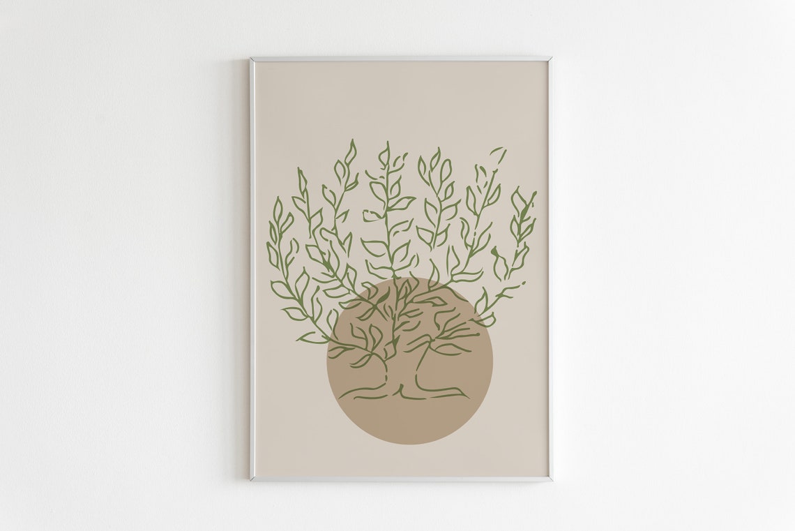 Olive Tree Green Leaves Beige Minimalist Botanical Tree Poster