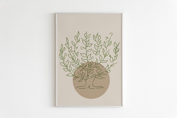 Olive Tree Green Leaves Beige Minimalist Botanical Tree Poster