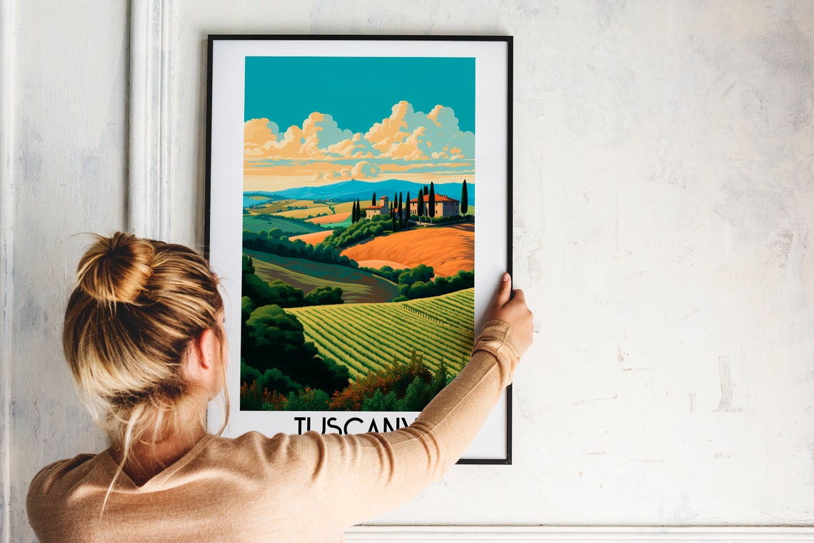Tuscany Italy Rolling Vineyard Hills Villa Vintage Travel Poster - Image 2