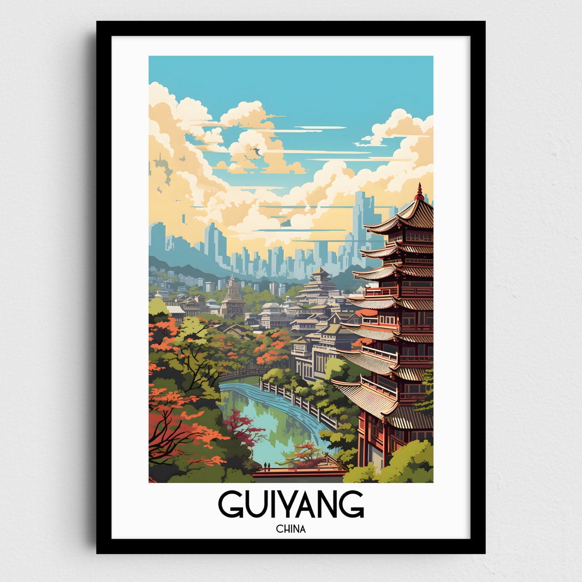 Guiyang China Pagoda Skyline Traditional Architecture Travel Poster