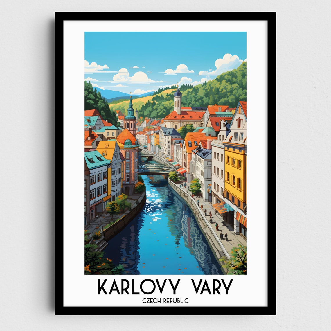 Karlovy Vary Czech Republic River Old Town Spa Colorful Art Poster