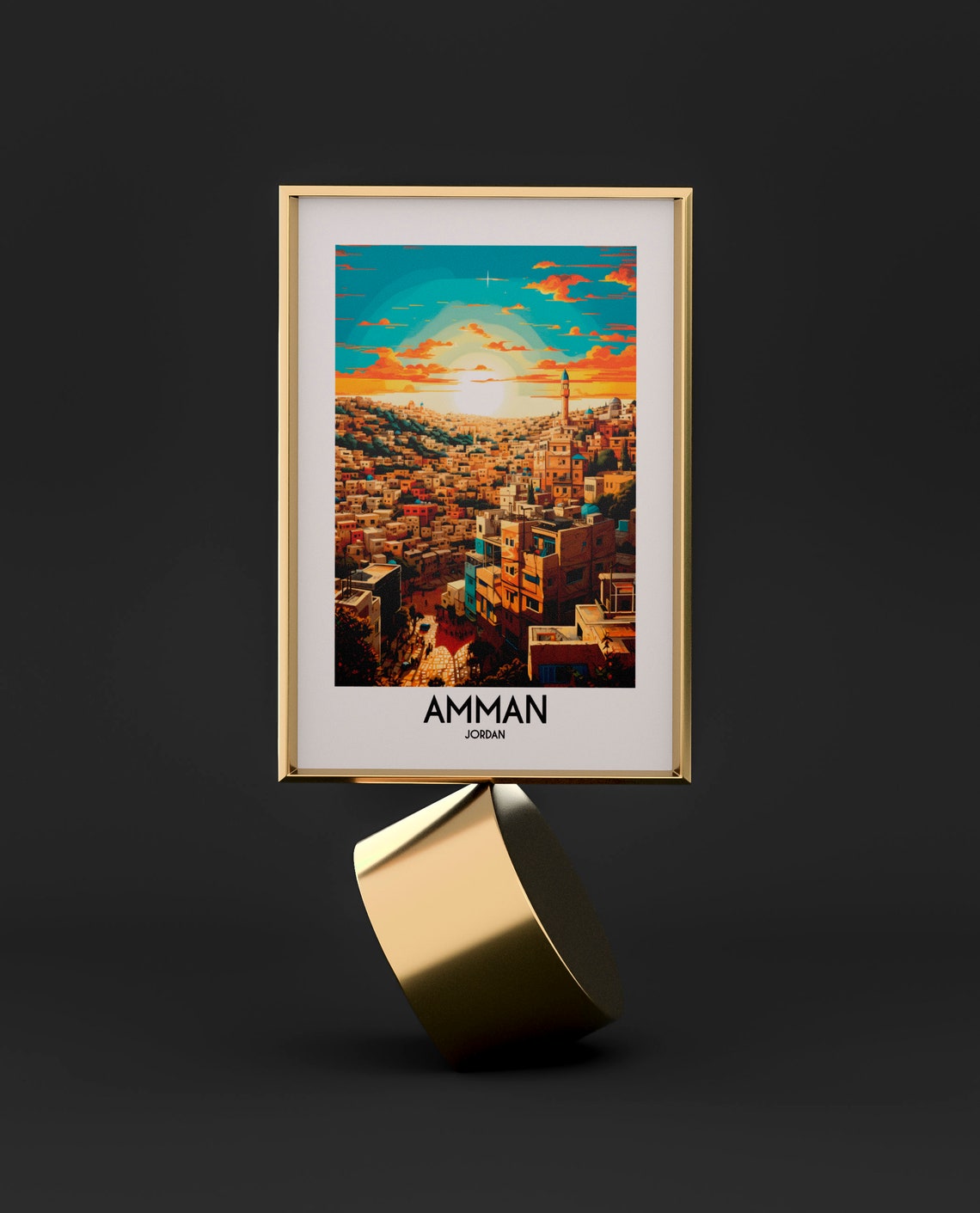 Amman Old City Minaret Sunset Streets Jordan Travel Art Poster - Image 2