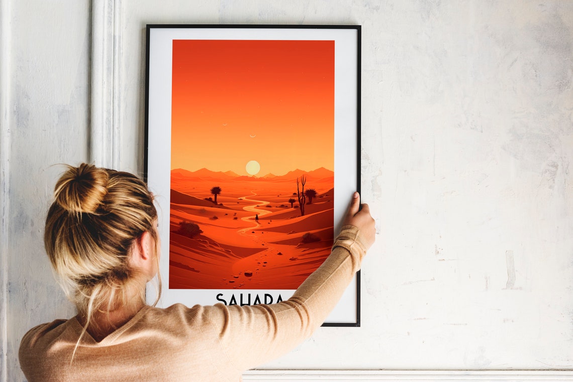 Sahara Desert Rippling Dunes at Sunset Lone Walker Travel Poster - Image 2