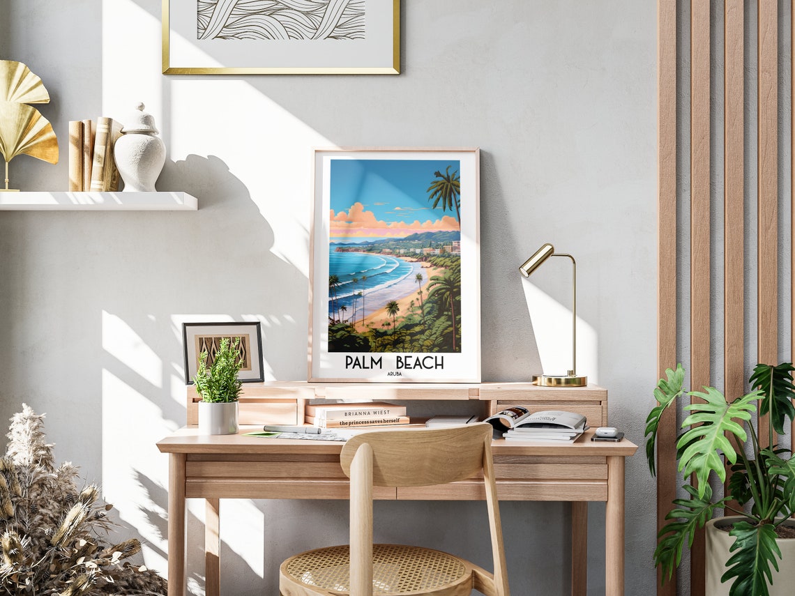 Palm Beach Aruba Tropical Blue Ocean Waves Sandy Shore Poster - Image 3