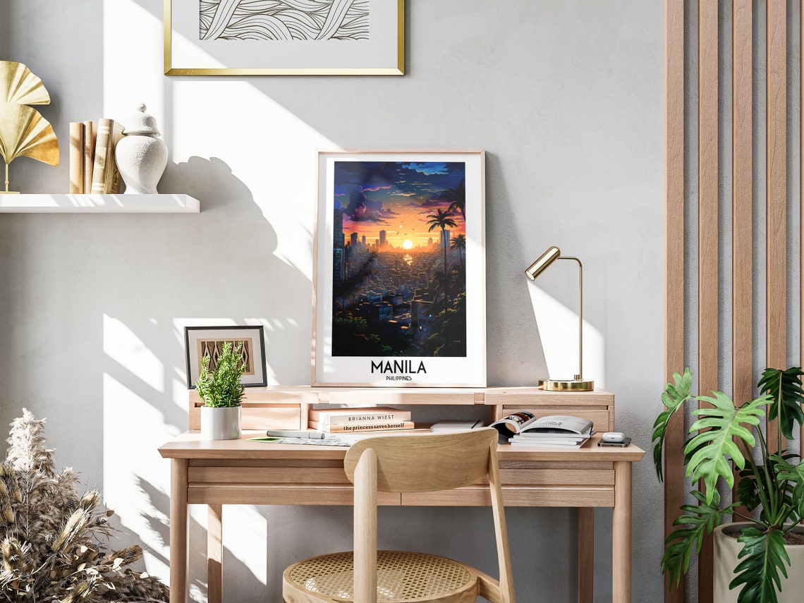 Manila Philippines Sunset Skyline Palm Silhouette Travel Poster - Image 3
