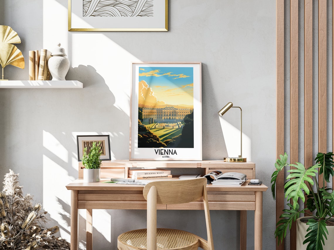 Vienna Austria Grand Palace Formal Gardens Sunset Travel Poster - Image 3