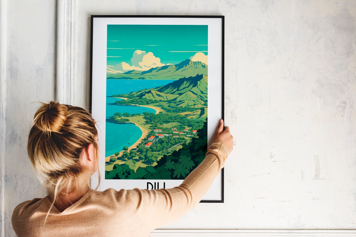 Dili East Timor Green Hills Curved Beach Tropical Coast Travel Poster - Image 2
