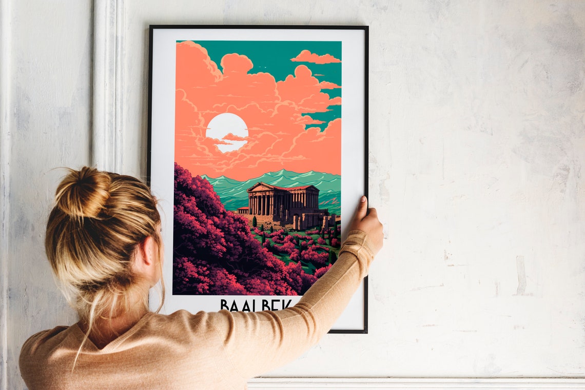 Baalbek Lebanon Ancient Roman Temple Ruins Sunset Travel Poster - Image 2