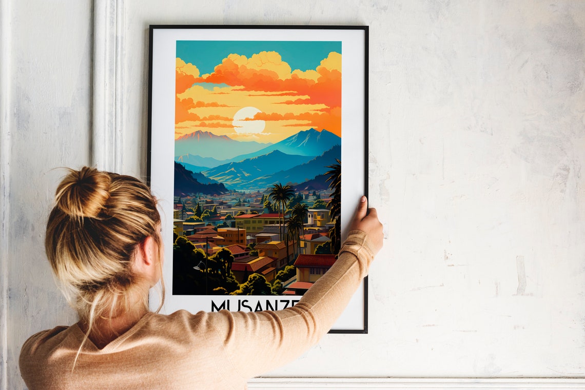 Musanze Rwanda African Volcano Golden Sunset Town Travel Poster - Image 2