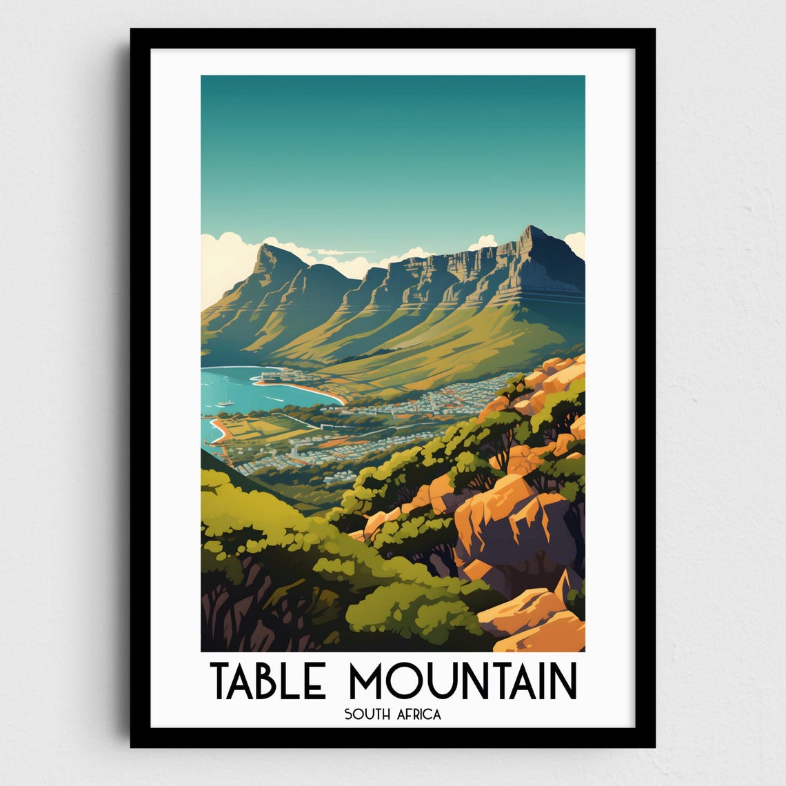 Table Mountain South Africa Cliffs Bay Overlook Travel Poster