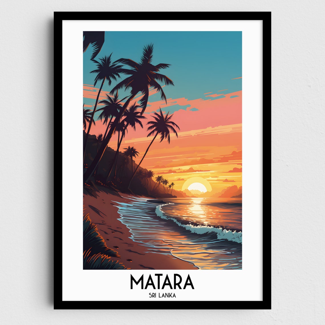 Matara Sri Lanka Palm Beach Tropical Sunset Ocean Waves Poster